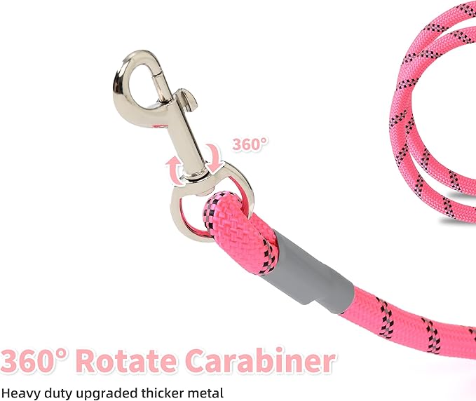 Mile High Life Reflective Dog Leash, with Comfortable Padded Handle, Pink Nylon Rope Leash with Steel Tips, Heavy Duty 4 Feet Pet Leashes (Pink,60 Inches)