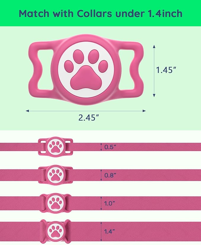 WhoseID IP68 Waterpoof Dog Airtag Holder, Stretchy Silicone Full Body Covered Apple Air Tag Holder for Dog Cat Collar Fit All Width Collar (Rose, 1 Pack)