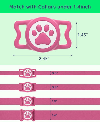 WhoseID IP68 Waterpoof Dog Airtag Holder, Stretchy Silicone Full Body Covered Apple Air Tag Holder for Dog Cat Collar Fit All Width Collar (Pink/Rose, 2 Pack)