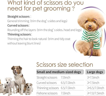 Professional Dog Grooming Scissors Straight 7.0'' Pet Grooming Shears for Cutting Dogs Thick Hair Small Medium Pet Cat (7.0 In, Straight)