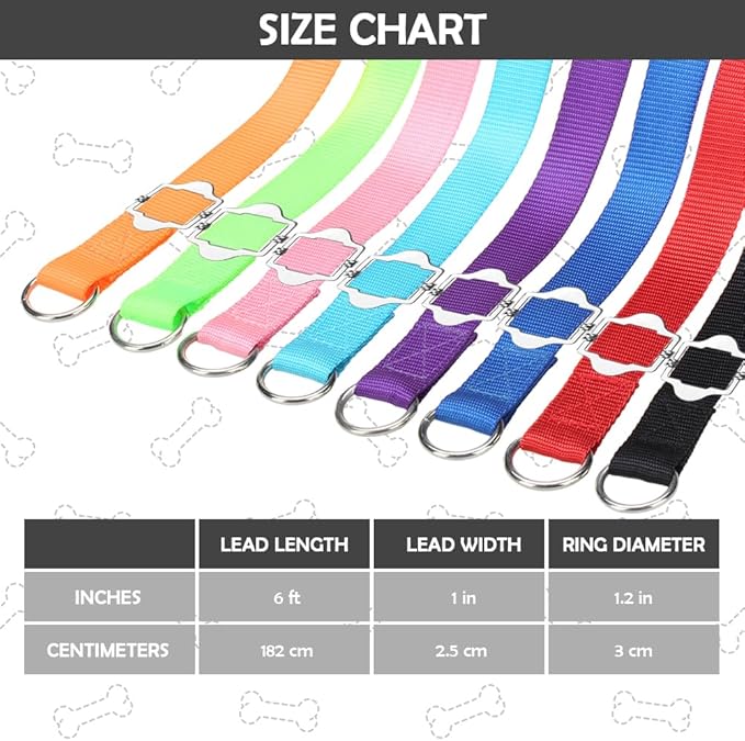 HOMIMP Slip Lead Dog Leash 6 FT-8 PCS Bulk Colors Kennel Control Leashes for Small Medium Large Dogs Puppy Animal Rescue, Grooming - Heavy Duty Strong Nylon 6 Foot Long for Shelter, Vet, Training