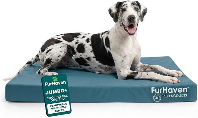 Furhaven Water-Resistant Orthopedic Dog Bed for Large Dogs w/ Removable Washable Cover, For Dogs Up to 125 lbs - Indoor/Outdoor Logo Print Oxford Polycanvas Mattress - Deep Lagoon, Jumbo Plus/XXL