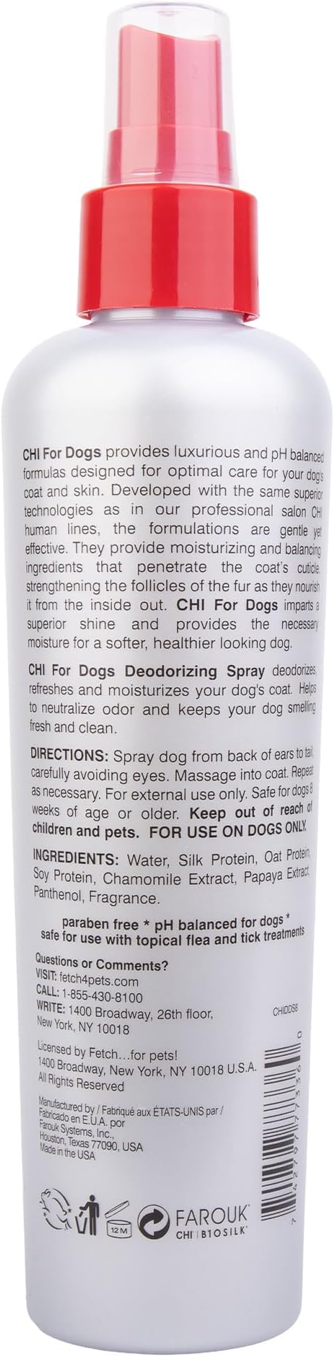 CHI for Dogs Deodorizing Spray - Odor Eliminator for Smelly Coats - Safe Deodorant Spray for Puppies and Adult Dogs - Sulfate and Paraben Free - Made in USA, 8 Fl Oz