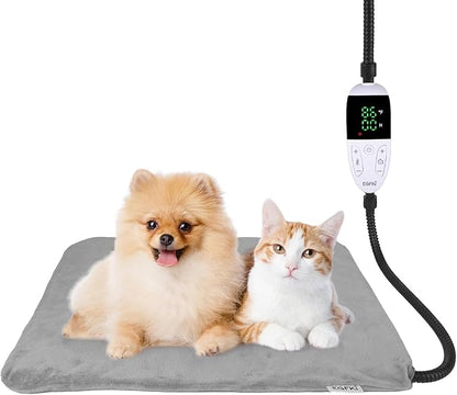 Ringco Pet Heating Pad for Cats & Small Dogs with 12 Adjustable Temperature, Waterproof & Chew Resistant Cat Heating Pad with Timer, Heated Cat Bed with Fleecy Cover (S: 20” x 16”)