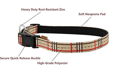 Dog Collar, Cute Stripe Pattern, Neoprene Padded and Adjustable Collar with Quick Release Buckle, Reinforced Structure (L (Neck 18-28", Width 1"), Stripe Cream)