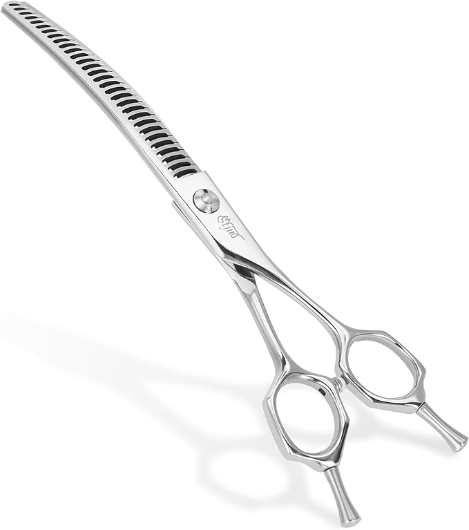 Stjuo Professional Dog Grooming Scissors, Japanese 440C Stainless Steel, 62 HRC Hardness (Curved Chunker, 7'')