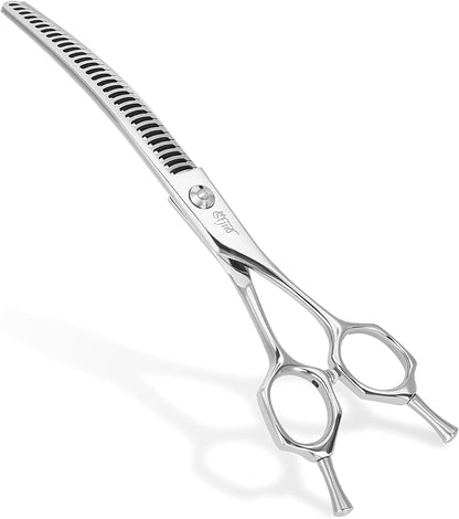Stjuo Professional Dog Grooming Scissors, Japanese 440C Stainless Steel, 62 HRC Hardness (Curved Chunker, 7'')