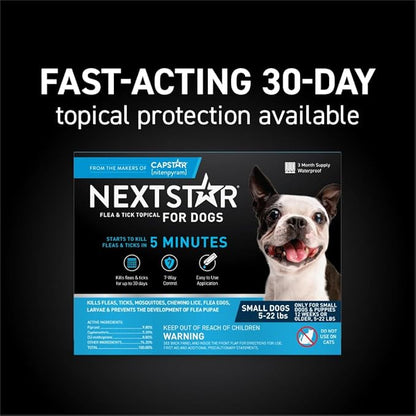 NEXTSTAR Flea and Tick Prevention for Dogs, Repellent & Control, Fast Acting Waterproof Topical Drops, Flea and Tick Prevention for Small Dogs, 3 Monthly Doses