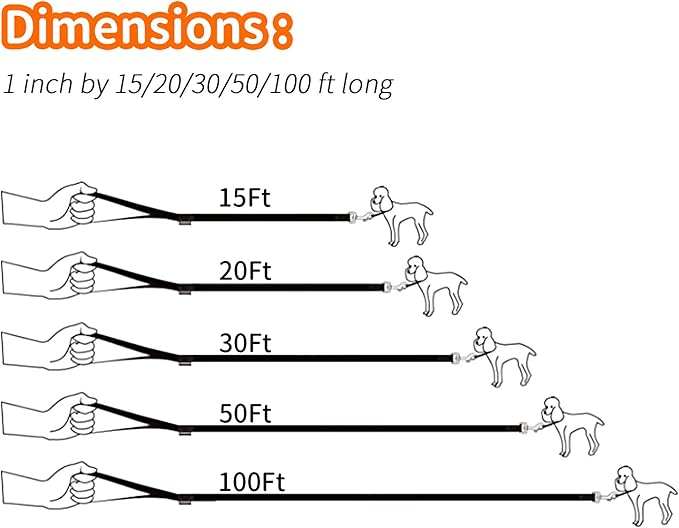 HIKISS Long Dog Leash Obedience Recall Training Agility Lead with Thickening Material for Large Dog - 15ft 20ft 30ft 50ft 100ft Training Leash(Orange 20ft)