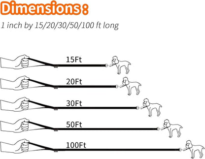 HIKISS Long Dog Leash Obedience Recall Training Agility Lead with Thickening Material for Large Dog - 15ft 20ft 30ft 50ft 100ft Training Leash(Orange 15ft)