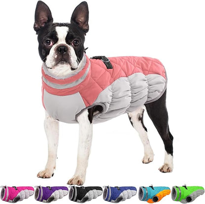 Winter Dog Coat,Large Dog Jacket,Waterproof Pet Jacket with Back Zipper,Pet Coat with Harness Built in,Warm Dogs Coat with Fleece Lined,Snow Jacket Clothes French Bulldog Shiba Inu,Pink,L
