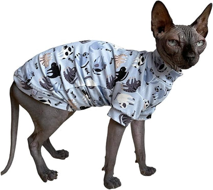 Limited Edition Sphynx Cat Cotton T-Shirts Hairless Cat Sweatshirt Pet Kitten Clothes Round Collar Kitten Shirts Vest Cats & Small Dogs Apparel (Cat Fishbone, L (7.7-9.9 lbs))