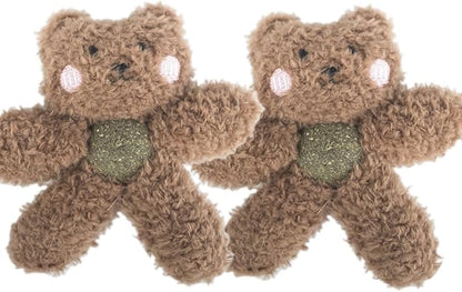 Gavpepy Cat Toys with Catnip Kitten Chew Bite Supplies Boredom Relief Fluffy Kitty Teeth Cleaning Chewing Cat Lovers Interactive Plush Gift (Bear&Bear)