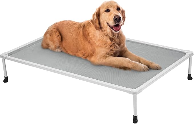 Veehoo Chewproof Elevated Dog Bed - Cooling Raised Pet Cot, Breathable Mesh, Washable & Non-Slip for Large Dogs, Indoor/Outdoor, Grey Mat and Silver Metal Frame, 42x30inches (Model CWC2203B03)