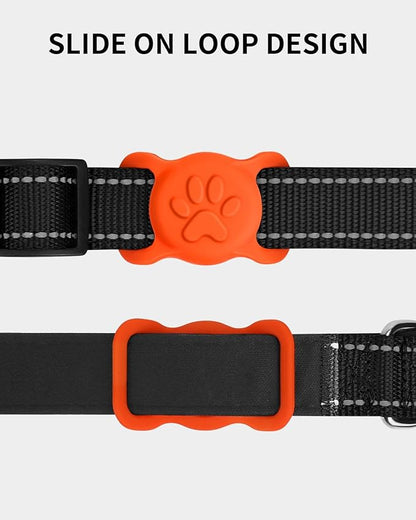 Dynmeow Dog Cat Collar Holder Compatible with Airtag, Anti-Lost Silcione Holder for 3/4-1" inch Wide Collar, Orange, M(1 Pack)