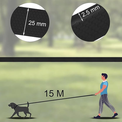 Wolfone 15m Black Heavy Duty Robust Training Dog Leash with Anti-Slip Handle，Waterproof Long Dog Leash for Outdoor Activities