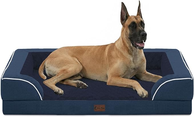 Casa Paw Orthopedic XXL Dog Beds, Waterproof Memory Foam Big Pet Bed for Extra Large Sized Dogs 53x42Inch, Non-Slip Bottom and Egg-Crate Foam Dog Couch Bed with Washable Removable Cover, Navy Blue