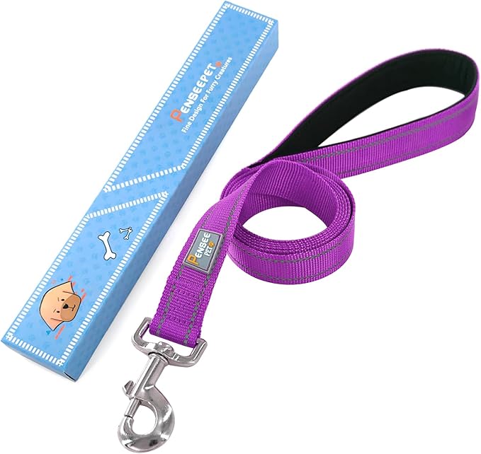 Reflective Dog Leash 6 FT Padded Handle Nylon Dogs Leashes for Large Dogs Dark Magenta