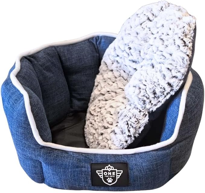 One for Pets Snuggle Pet Bed,Dog Bed, Cat Bed, Removable Washable Octagon Cuddle Bed,Anti Anxiety (Blue, Small (18 Inch))