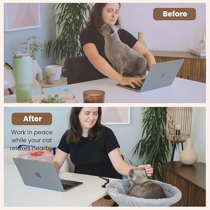 Cat Desk Bed - Stable and Sturdy, Bedside and Desk Perch, Rotating Cat Hammock with 2 Washable Covers, Non-Slip Clamp - Safe, Space-Saving Cat's Furniture for Remote Workers, Gamers, Holds Up to 40lbs