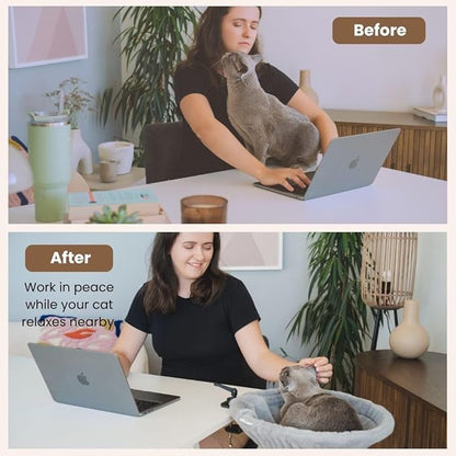 Cat Desk Bed - Stable and Sturdy, Bedside and Desk Perch, Rotating Cat Hammock with 2 Washable Covers, Non-Slip Clamp - Safe, Space-Saving Cat's Furniture for Remote Workers, Gamers, Holds Up to 40lbs