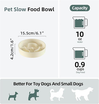 Ceramic 0.9 Cup Dog Bowl Slow Feeder for Small Dog, 6.1inch Pet Slow Feeder, Stop Bloat, Preventing Choking(Single Bowl-Beige)