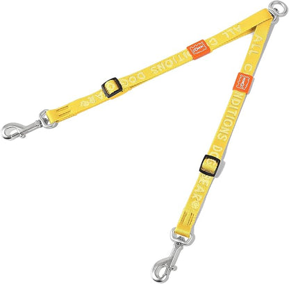 HOWGO Double Dog Leash, No Tangle 360° Swivel, Adjustable Two Padded Handles, Double Clip Dog Leash Coupler Splitter for 0~50 lbs Small and Medium Breeds (Yellow, 2/3'' x 0.9 FT, Ultralight)