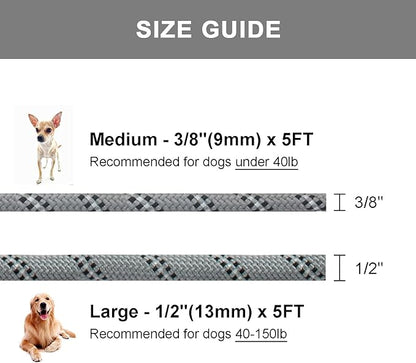 5 FT Slip Lead Dog Leash, Heavy Duty Rope Leash for Small Medium Large Dogs, No Pull Training Lead with Reflective Thread, Strong Comfortable Loop Leash (Grey Stripe, Large(1/2"))