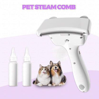3 in-1 Cat & Dog Steam Comb for Long Short Hair for Any Size Cat & Dog Hair Removal & Shedding, Two Spray Mode with USB, Brush Haired Release Button - Include “2” Waterless Shampoo(White)