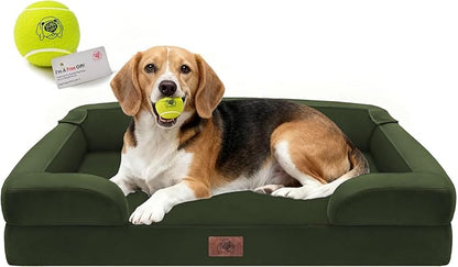 Orthopedic Dog Beds for Large Medium Dogs, Big Waterproof Memory Foam Pet Couch Bed with Removable Washable Cover, Tennis Ball Toy, 36x27