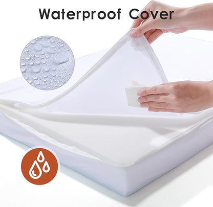 Rainmr Orthopedic Dog Bed for Large Dogs, 44"x32"x6" Memory Foam Pet Bed with Washable Microsuede Cover, TPU Waterproof Liner & Nonskid Bottom, for Indoor, Outdoor, Crate ＆ Car Use, Khaki