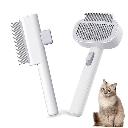 LGYJQTCMG Pet Grooming Combo with Release Button - 2-in-1 Pet Detangling Brush and Cat Dematting Comb with Long & Short Stainless Steel Metal Teeth Easy to Remove Loose Undercoat,Matted Fur & Tangles