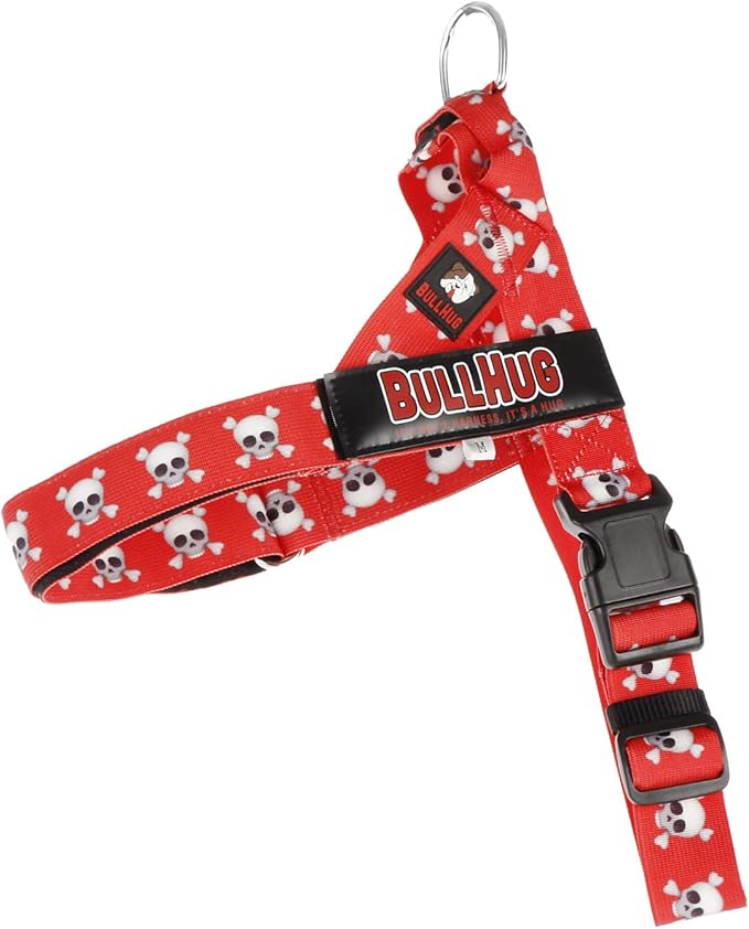 BULLHUG Adjustable Dog Harness– No Pull, No Choke – for English Bulldogs, French Bulldogs, Pugs & Broad-Chested Breeds – Easy, Safe Walks (Skull, Medium)