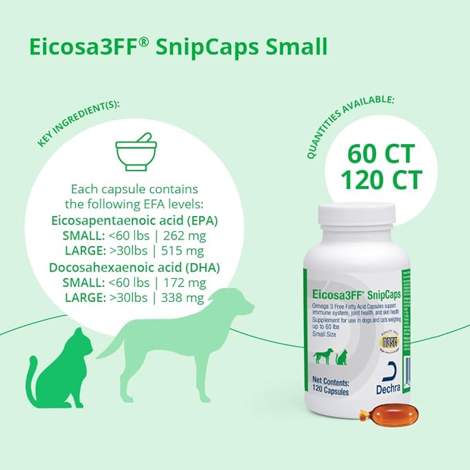 Eicosa3FF SnipCaps Omega 3 Free Fatty Acid Capsules for Dogs and Cats - Small, 120 ct
