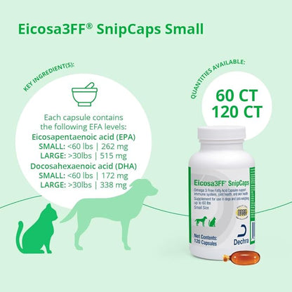 Eicosa3FF SnipCaps Omega 3 Free Fatty Acid Capsules for Dogs and Cats - Small, 120 ct