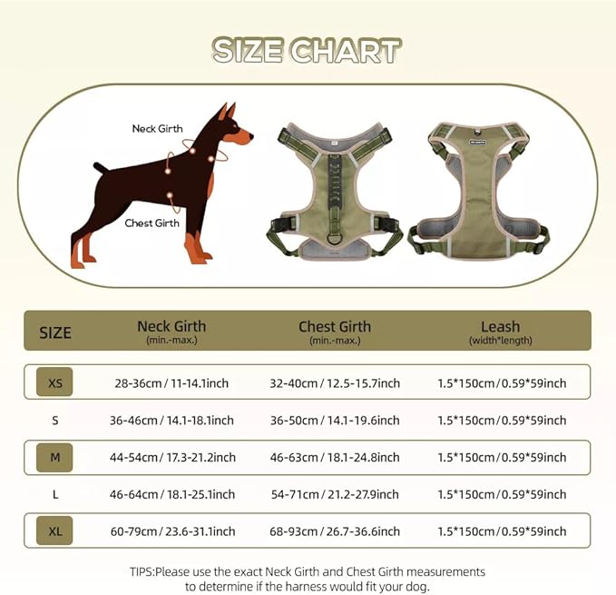 Dog Harness No Pull Adjustable Reflective,for Medium and Large Small Dog with Leash 59.06in (Khaki, S)