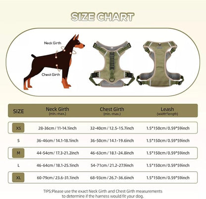 Dog Harness No Pull Adjustable Reflective,for Medium and Large Small Dog with Leash 59.06in (Khaki, S)