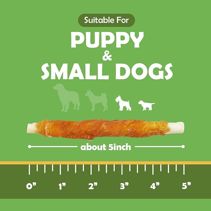 MON2SUN Dog Treats, 5 Inch Rawhide Twist Chicken Hide Sticks, Suitable for Puppy and Small Dogs, 5 Inch (Chicken, Pack of 75)