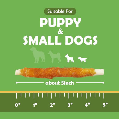 MON2SUN Dog Treats, 5 Inch Rawhide Twist Chicken Hide Sticks, Suitable for Puppy and Small Dogs, 5 Inch (Chicken, Pack of 75)