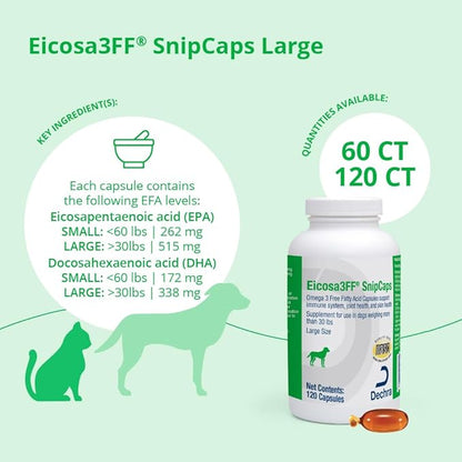 Eicosa3FF SnipCaps Omega 3 Free Fatty Acid Capsules for Dogs - Large, 120 ct