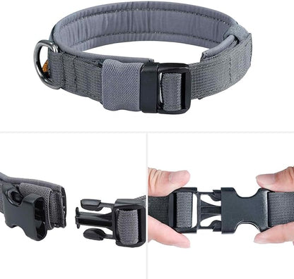 EXCELLENT ELITE SPANKER Tactical Small Puppy Dog Collar Nylon Adjustable Heavy Duty Military for Small Medium and Large Dogs Pet Soft Padded Dog Collar(Gry-L)