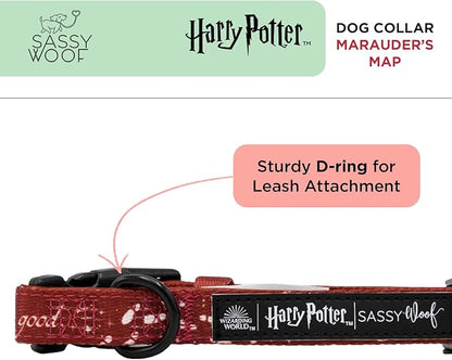 Sassy Woof Dog Collar Harry Potter™ Marauder's Map - S, Adjustable, Durable, Comfortable and Stylish Pet Accessories for Small Dogs - Officially Licensed