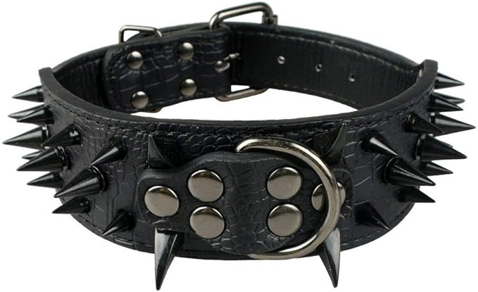 Serijoars Spiked Studded Dog Collar, PU Leather Dog Collar, Adjustable Pet Collars for Medium or Large Breed Pet (S, Black3)