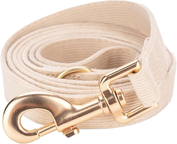 Ewinoom Soft Corduroy Dog Collar and Leash Set Adjustable Durable Wedding Dog Collars with Metal Buckle and Lead for Medium Dogs,Beige