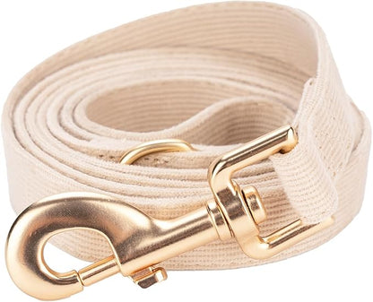 Ewinoom Soft Corduroy Dog Collar and Leash Set Adjustable Durable Wedding Dog Collars with Metal Buckle and Lead for Medium Dogs,Beige
