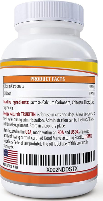 Trukitin Chitosin Based Phosphate Binder for Cats & Dogs – All Natural Human Grade Ingredients for Renal Support Supplement with Calcium Carbonate Oral Powder (Made in U.S.A)