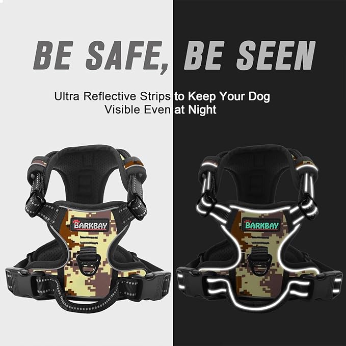 BARKBAY No Pull Dog Harness Front Clip Heavy Duty Reflective Easy Control Handle for Large Dog Walking(Desert camo,XS)