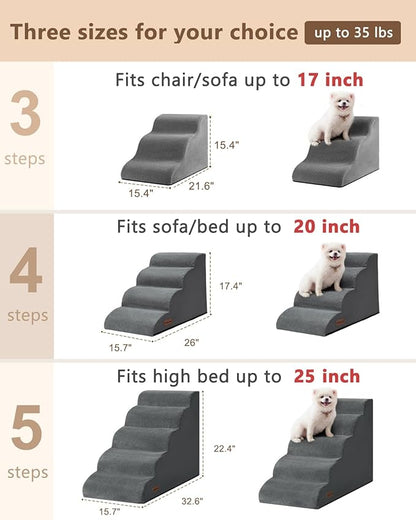 Aodisman Dog Stairs for High Bed,5 Step Dog Ramp for Small and Medium Dogs,Pet Stairs with Non-Slip Bottom for Puppy, Older Cat,Indoor Pet Steps,Comfort,Durable,22.4" H,Grey