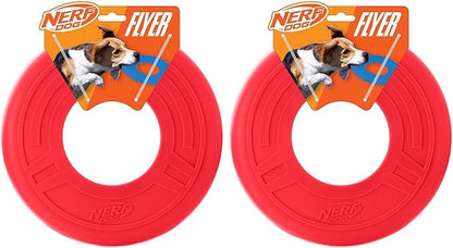 Nerf Dog Atomic Flyer Outdoor Dog Toy, 10 Inch Flying Disc Dog Fetch Toy, Rubber Dog Toy for Medium Dogs and Large Dogs, Red (Pack of 2)