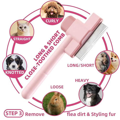 KUEIOX Pet Grooming Kit - 7 PCS Deshedding Brush Set with Slicker, Undercoat Rake, Bath Brush & Nail Clipper for Short & Long Haired Dogs, Cats (Pink)
